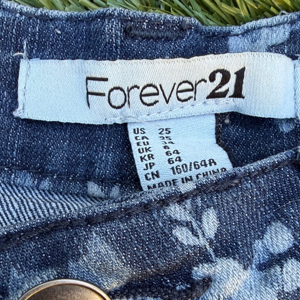 Dark Blue Floral Jean Shorts - Picture 2 of 4